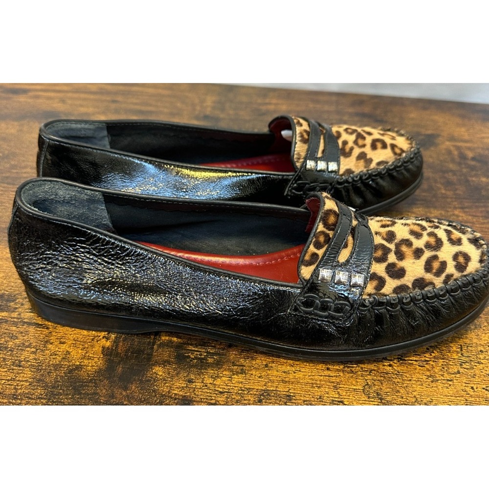 Brighton Mohawk Black Patent Leather Leopard Calf Hair Loafers 8 M Shoes Flats - Picture 15 of 16